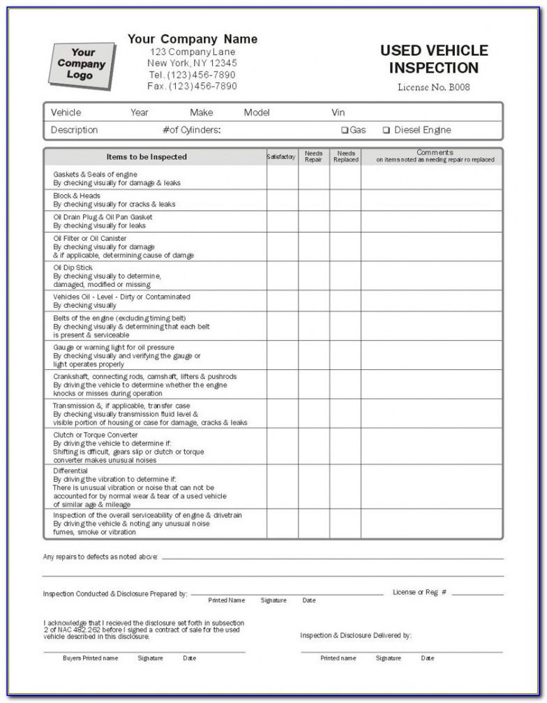 Best Driver Vehicle Inspection Report Template Word Sample