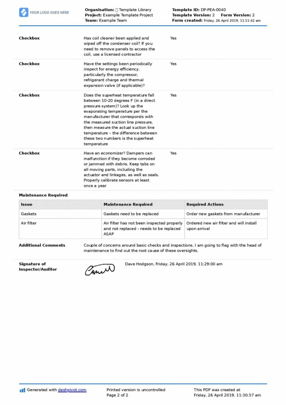Best Hvac Inspection Report Template Excel Example Stableshvf