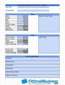 Best Restaurant Daily Sales Report Template Doc