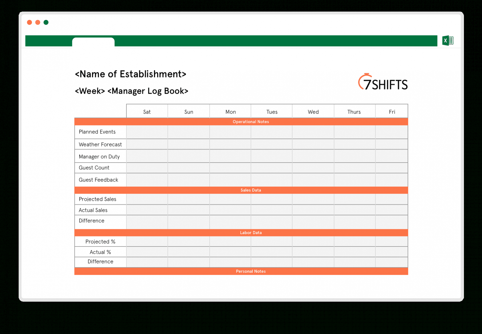 Costum Restaurant Daily Sales Report Template Excel Sample