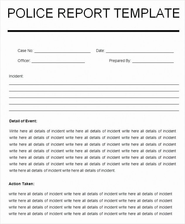 Editable Police Incident Report Template Pdf