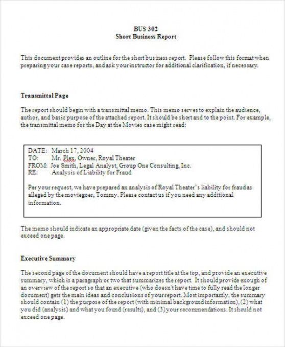 Formal Business Report Template  Example