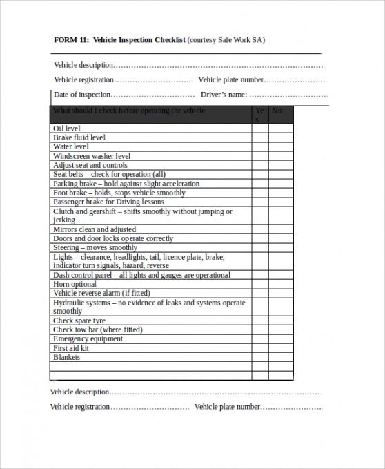 Free Driver Vehicle Inspection Report Template Stableshvf