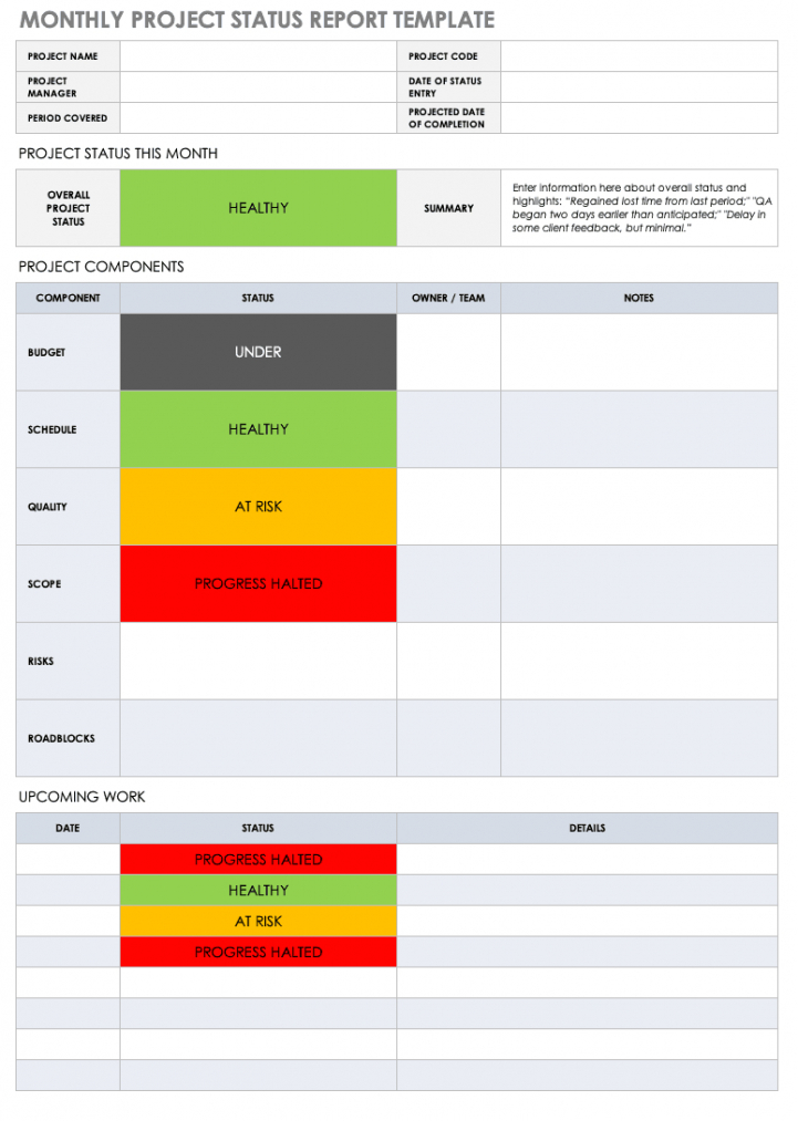 Monthly Project Status Report Template Word