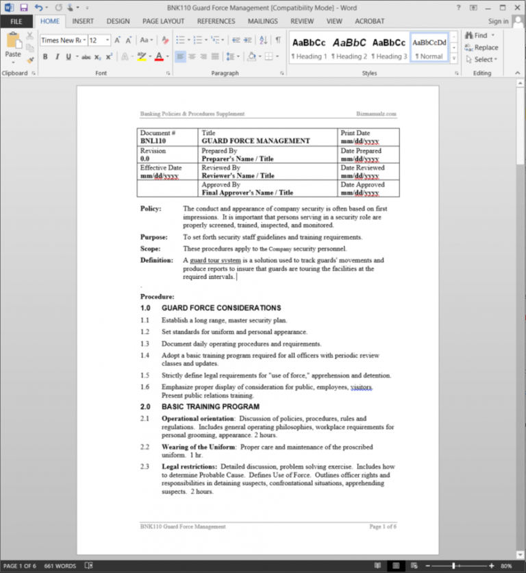 Security Daily Activity Report Template Word