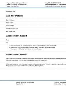 Professional Project Inspection Report Template Excel Example