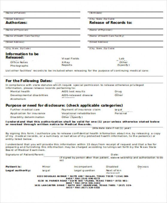 Editable Medical Release Form To Return To Work Template Excel