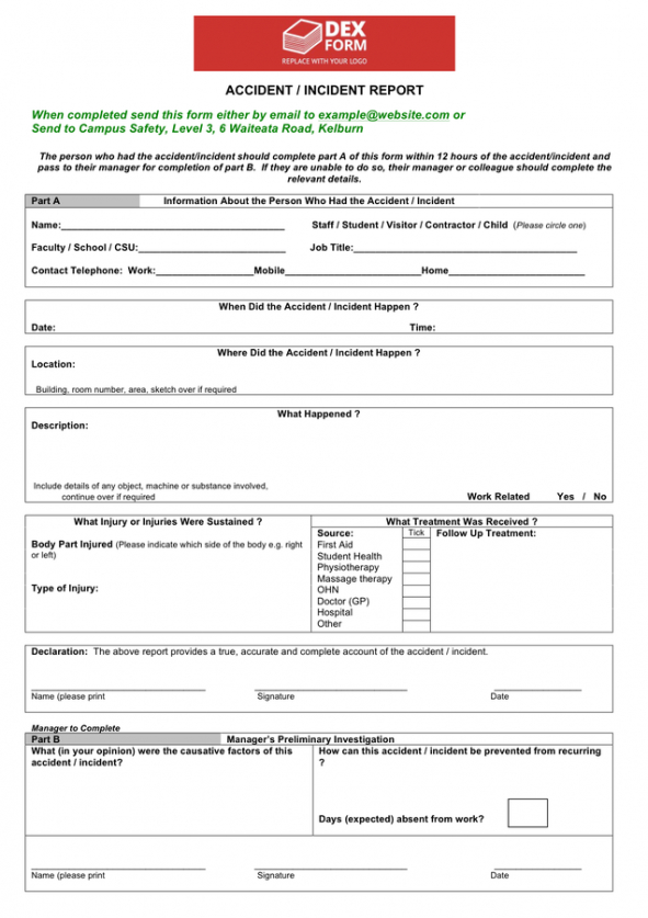 Costum Incident Accident Report Form Template Pdf Example
