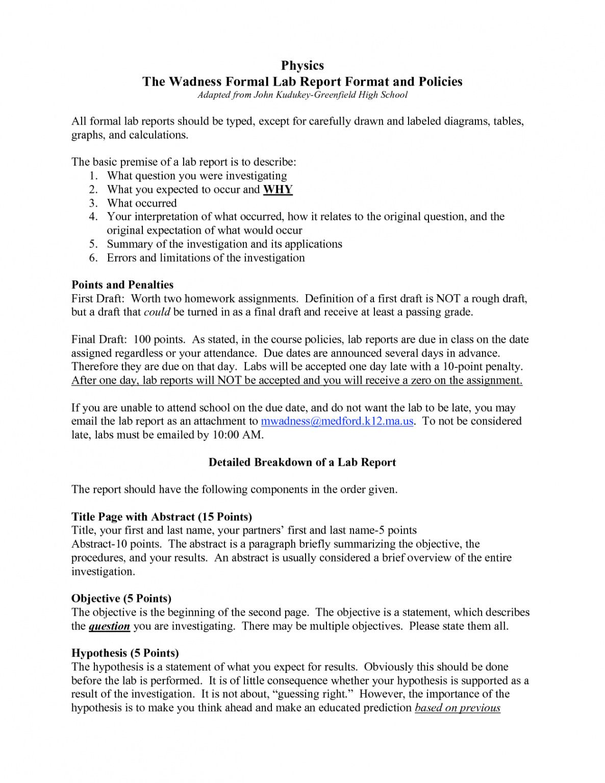 Formal Lab Report Template Word