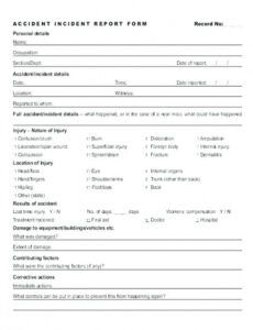 Free First Aid Incident Report Template Pdf Example