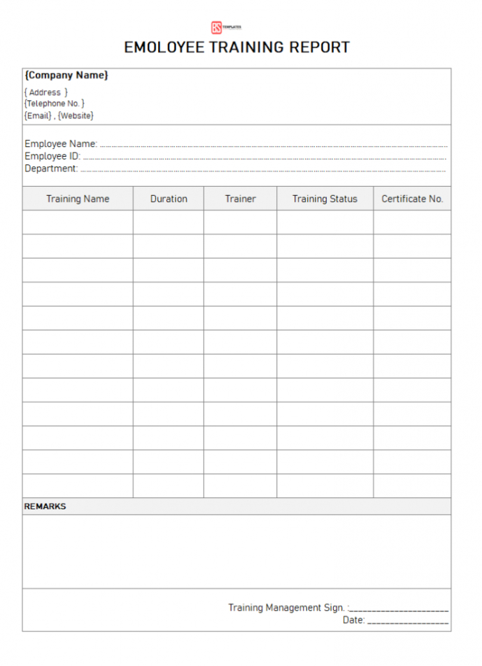 Printable Employee Training Report Template  Example