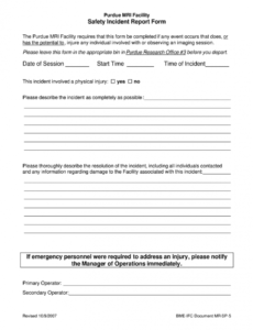 Printable Safety Incident Report Form Template