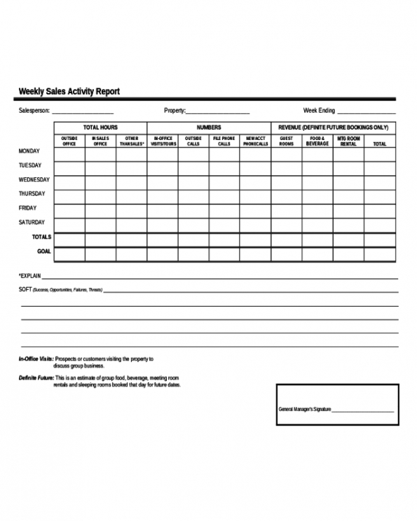 Printable Weekly Activities Report Template Excel Example