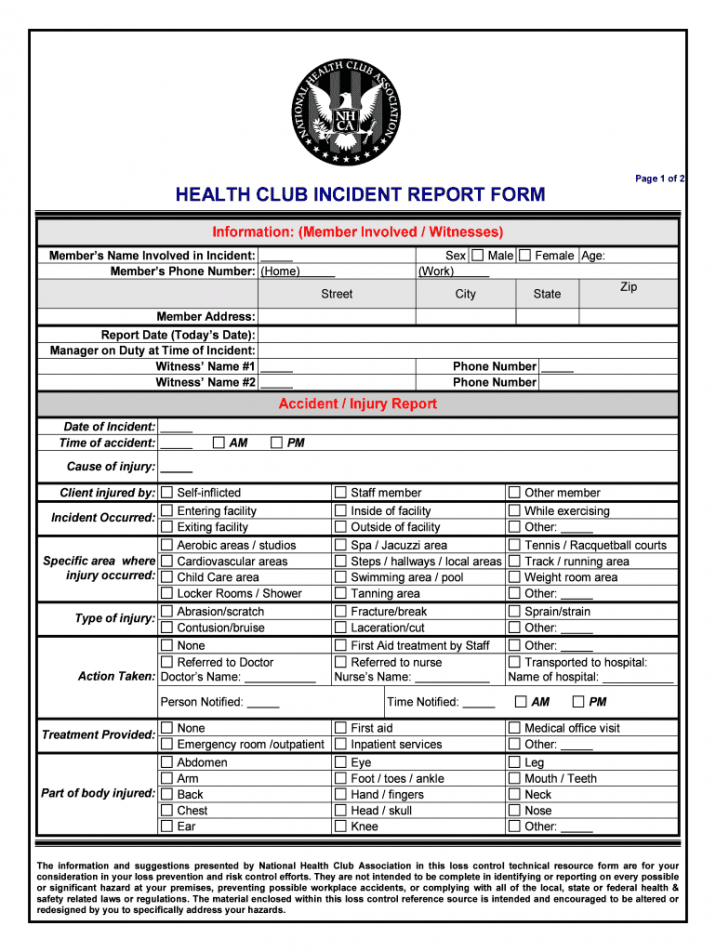 Professional First Aid Incident Report Template Word Example