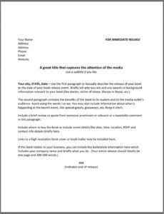 Book Launch Press Release Template