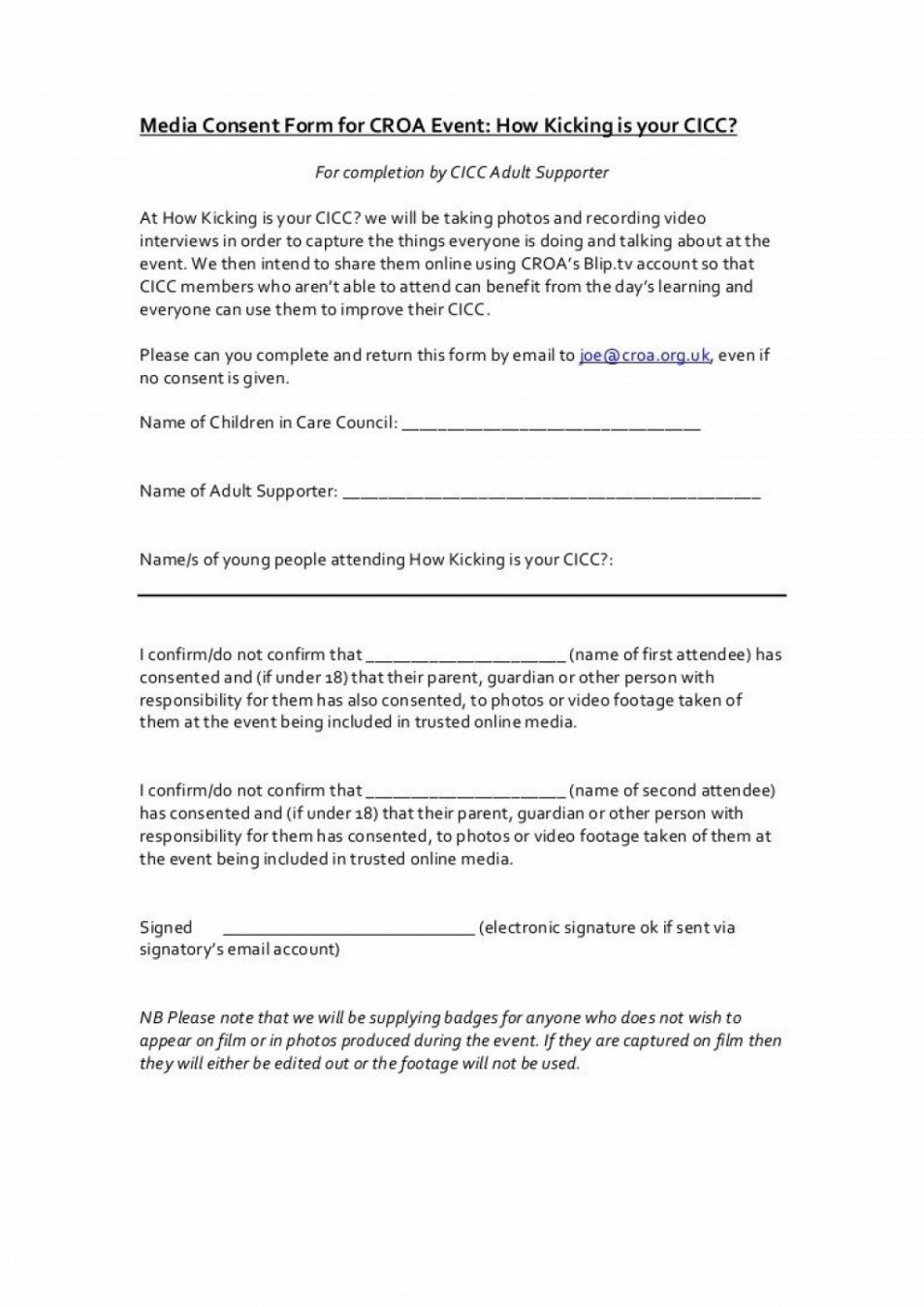 Costum Social Media Photo Release Form Template  Example