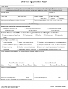 Editable Child Accident Report Form Template  Sample