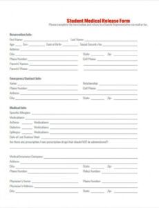 Printable Emergency Medical Release Form Template Pdf Sample