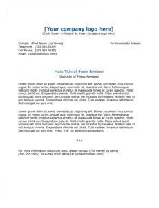 Printable Pr Press Release Template Doc Sample