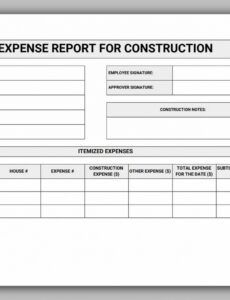 Professional Construction Expense Report Template Doc Sample