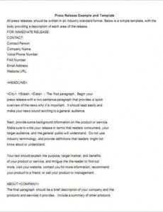 Professional Corporate Press Release Template Excel