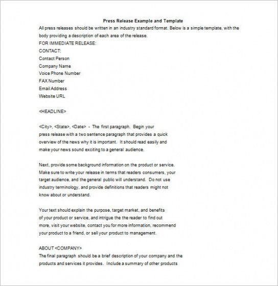 Professional Corporate Press Release Template Excel