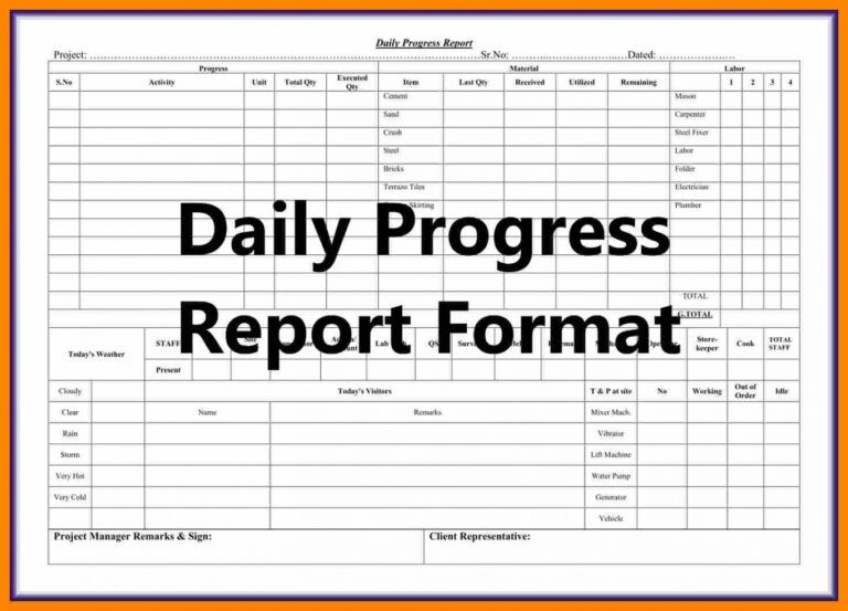 Professional Daily Progress Report Template Excel Stableshvf