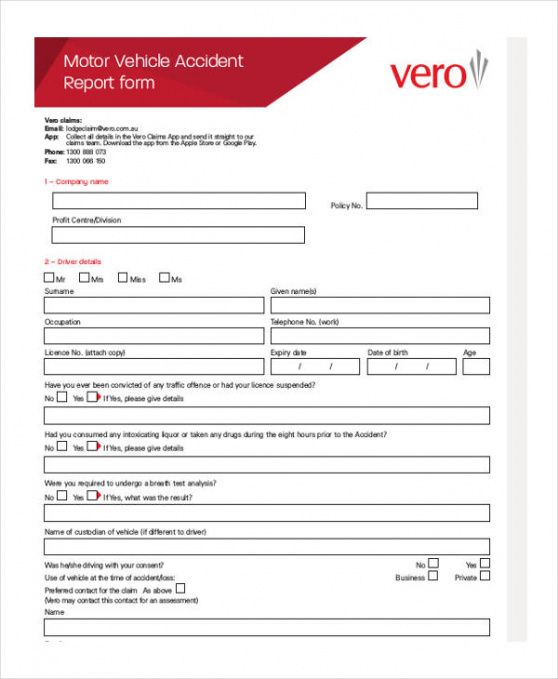 Costum Auto Accident Report Form Template Doc