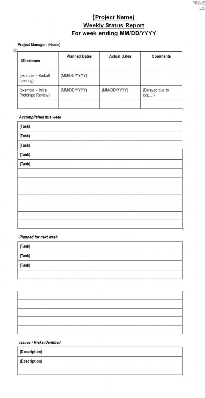 Free Weekly Team Status Report Template Excel