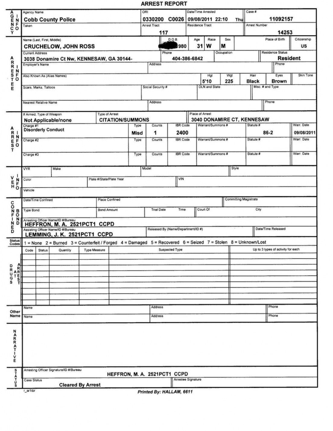 Printable Empty Police Report Template Excel Sample