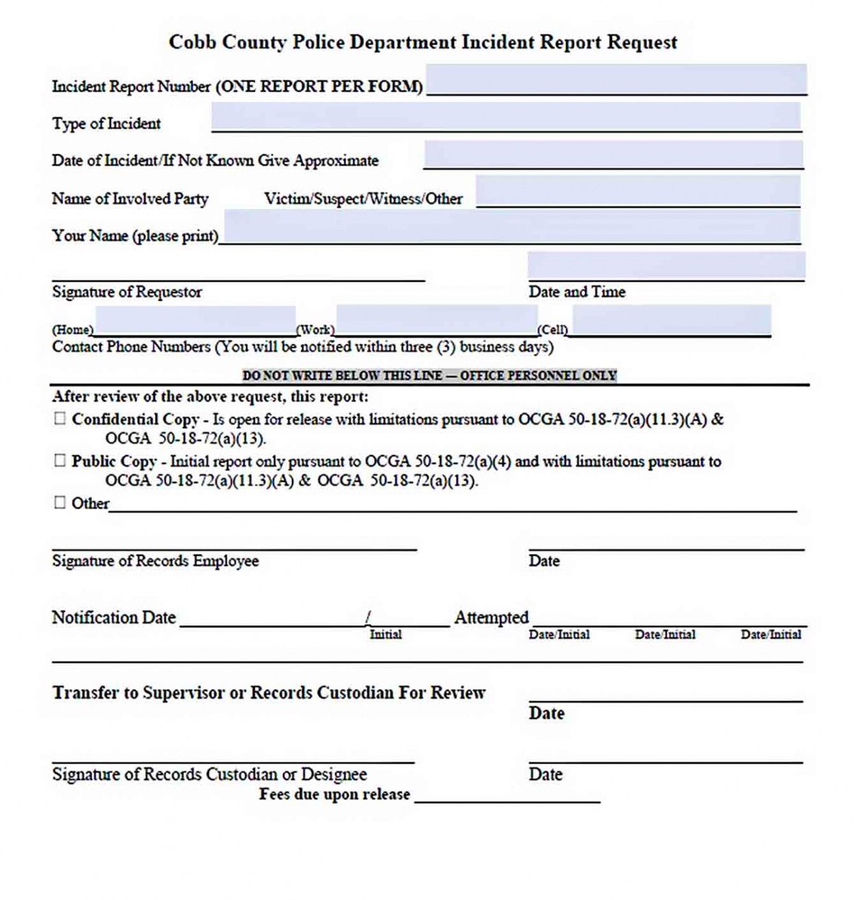 Professional Empty Police Report Template Word