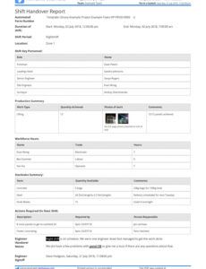 Professional Shift Turnover Report Template  Example