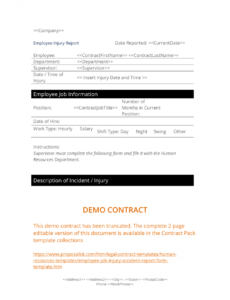 Work Injury Report Form Template