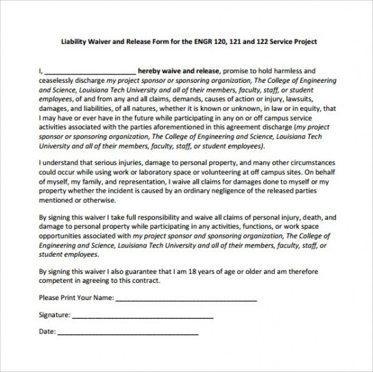 Best Product Liability Release Form Template Word Sample