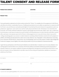Best Talent Release Form Template For Film  Sample