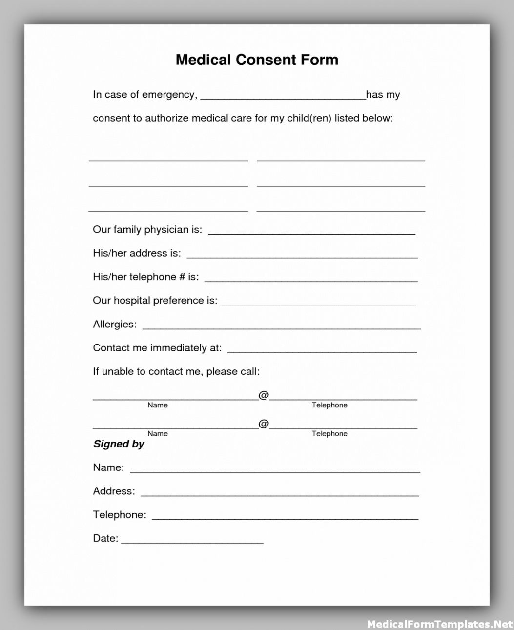 Child Medical Release Form Template  Example