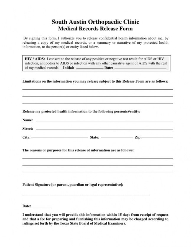 Costum Generic Medical Records Release Form Template Pdf Sample
