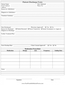Costum Hospital Release Forms Template Excel