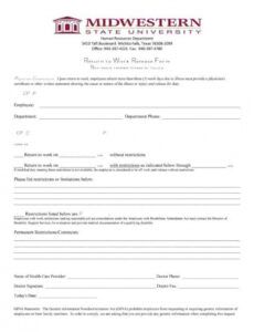 Costum Medical Release Form To Return To Work Template Doc Sample