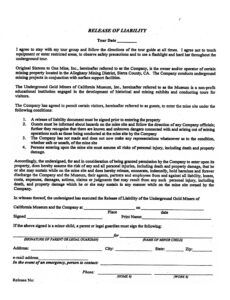 Costum Product Liability Release Form Template Doc