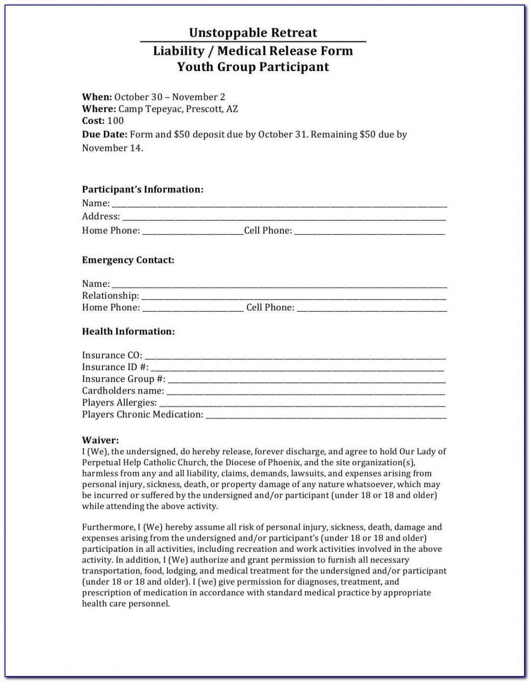 Editable Sports Release Of Liability Form Template Doc