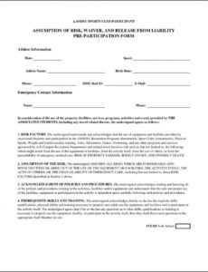 Free Accident Liability Release Form Template Doc Sample