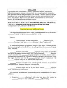 Free Separation And Release Agreement Template  Sample