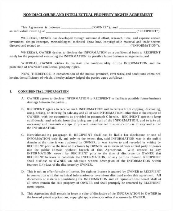 Intellectual Property Release Form Template  Example