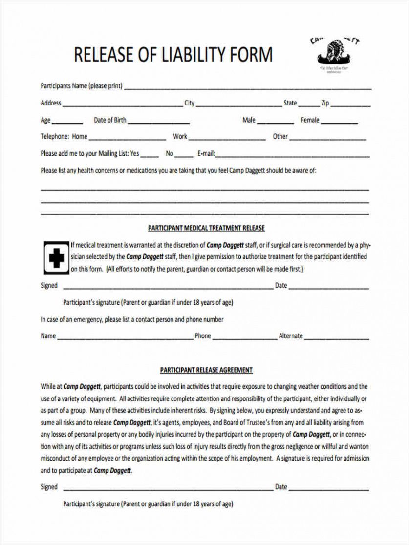 Property Liability Release Form Template