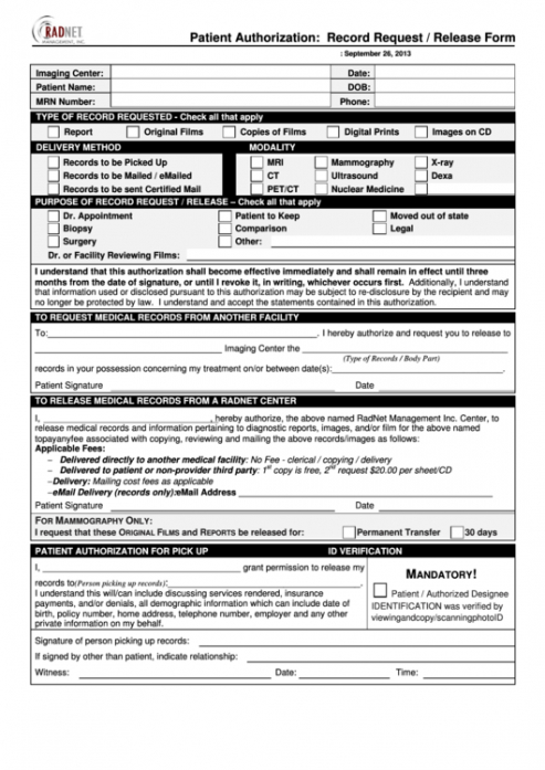 Professional Dental Records Release Form Template Pdf