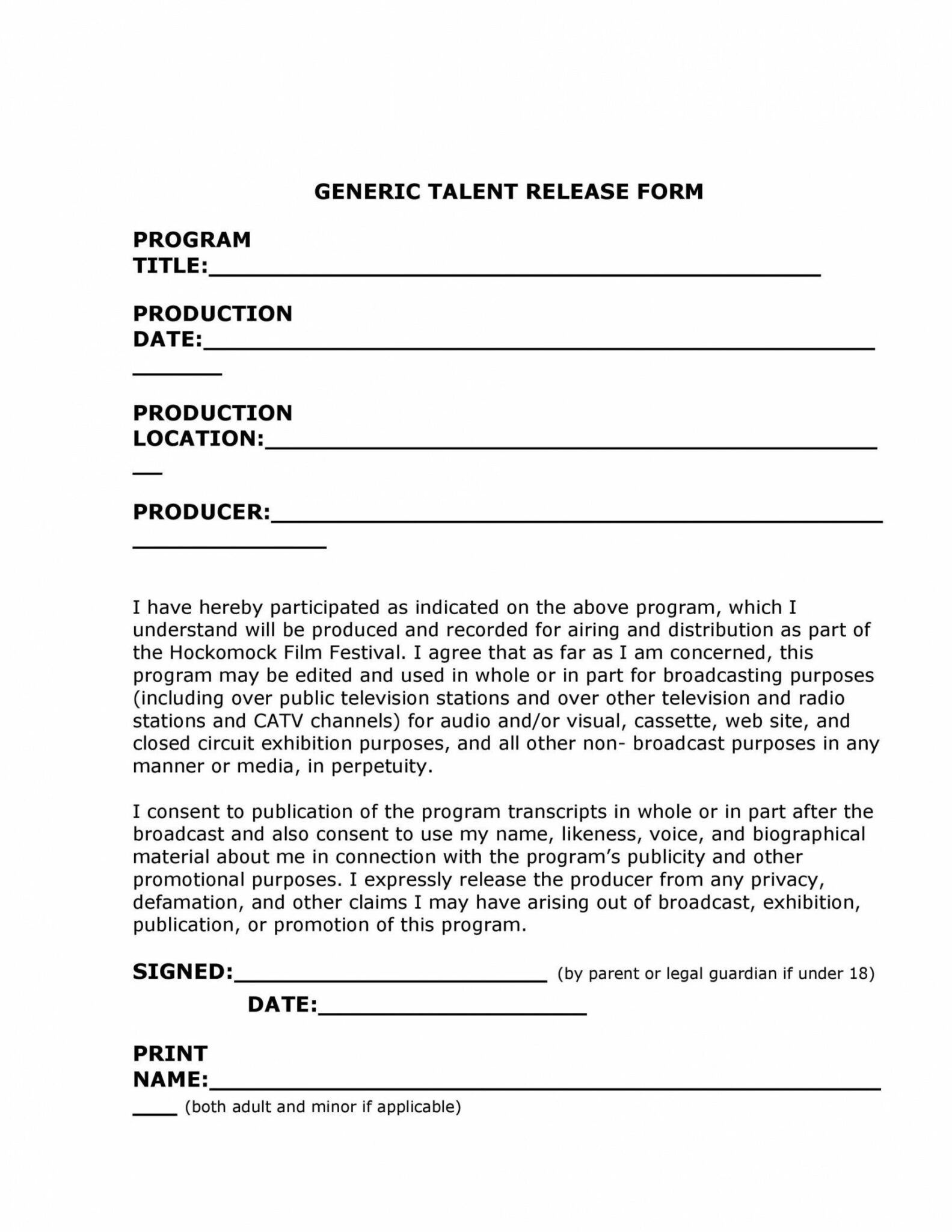Professional General Media Release Form Template PDF Example Stableshvf