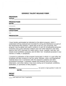 Professional General Media Release Form Template Pdf Example