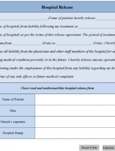 Professional Hospital Release Forms Template Word Sample