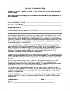 Professional Personal Liability Release Form Template Excel Example